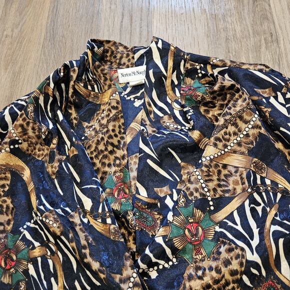Vtg Norton McNaughton Animal Print Satin Blazer Womens 16 Cheetah Chains Artsy - Picture 4 of 10